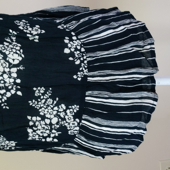 Patrons of Peace Floral Striped High Low Boho Top S White Blue - Picture 8 of 15